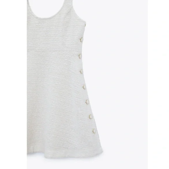 Zara Cream Mini Dress with Button Detail - Picture 6 of 9